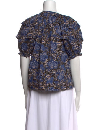 Ulla Johnson Floral Print Crew Neck Blouse