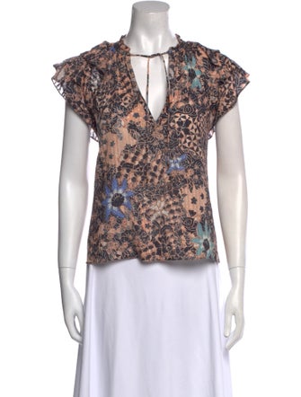 Ulla Johnson Floral Print V-Neck Blouse