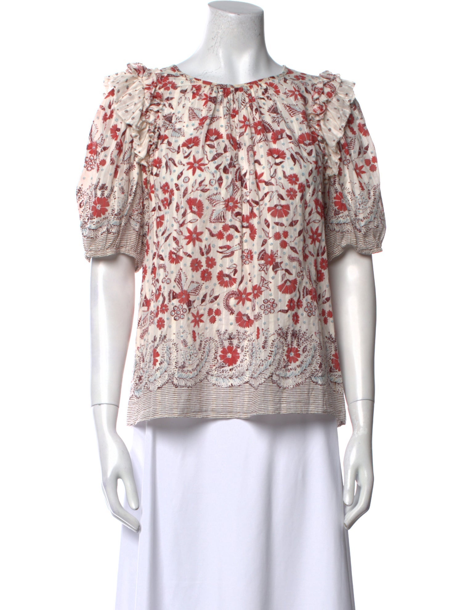 Ulla Johnson Floral Print Bateau Neckline Blouse