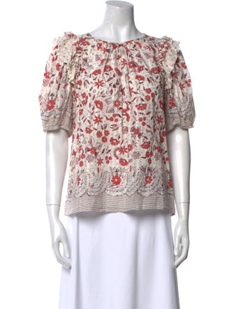Ulla Johnson Floral Print Bateau Neckline Blouse