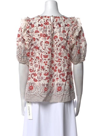 Ulla Johnson Floral Print Bateau Neckline Blouse