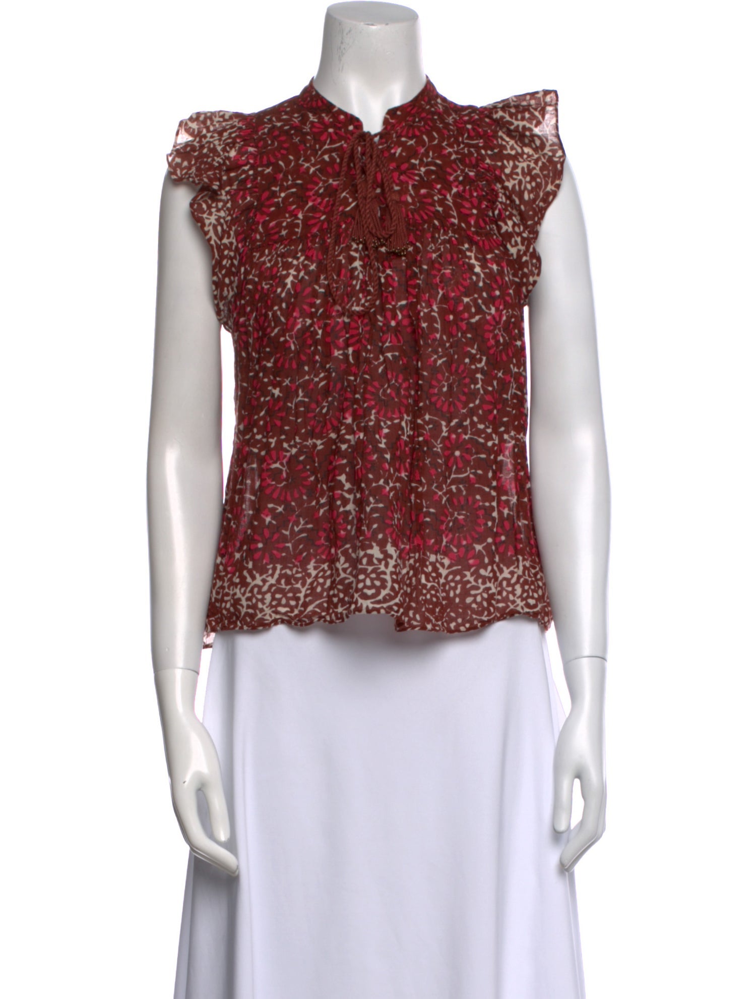 Ulla Johnson Printed Tie Neck Crop Top