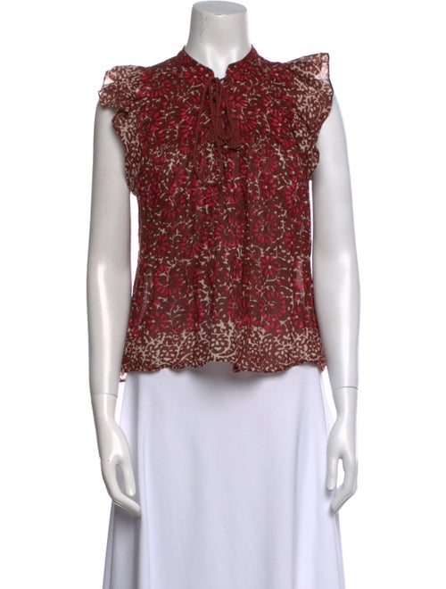 Ulla Johnson Printed Tie Neck Crop Top