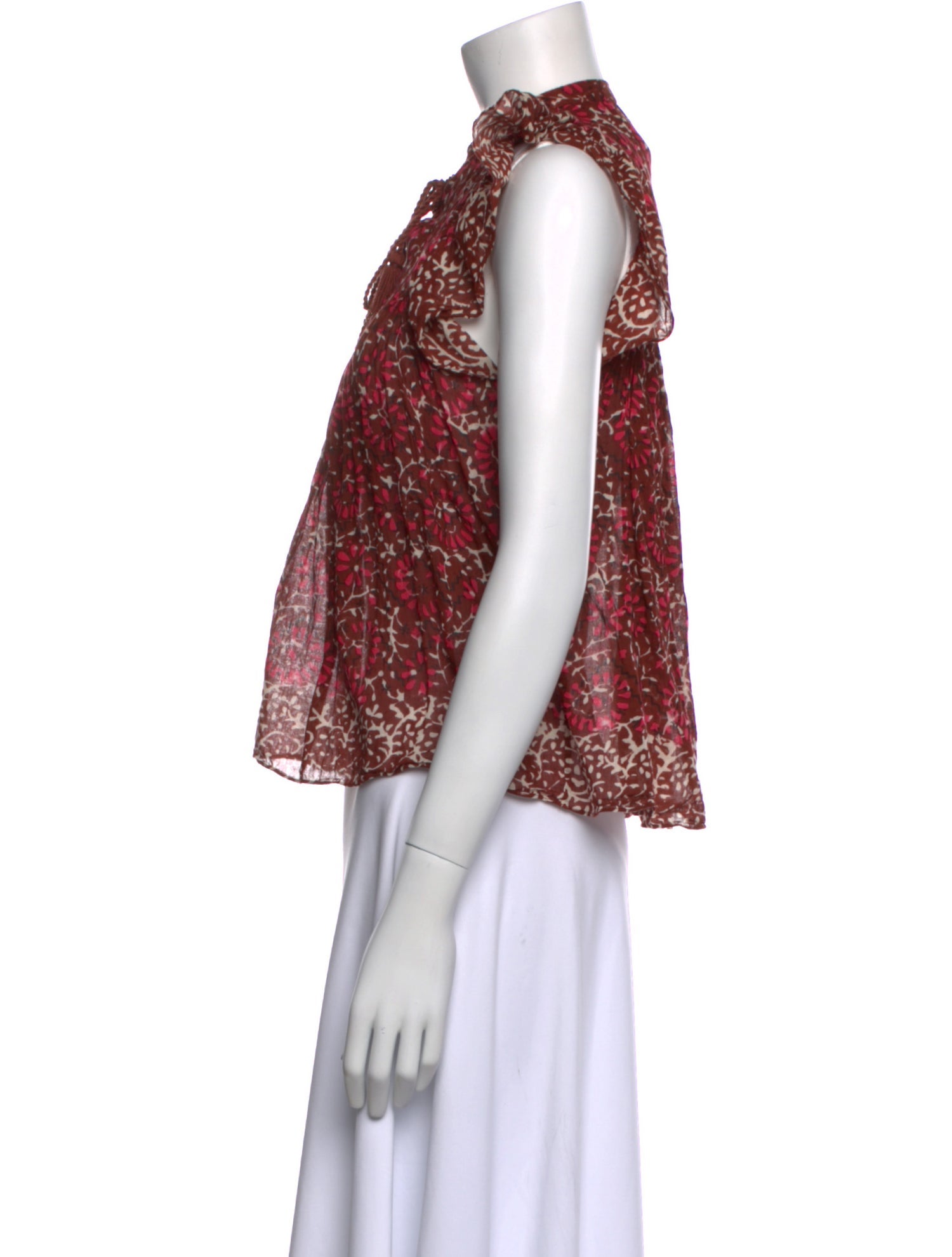 Ulla Johnson Printed Tie Neck Crop Top