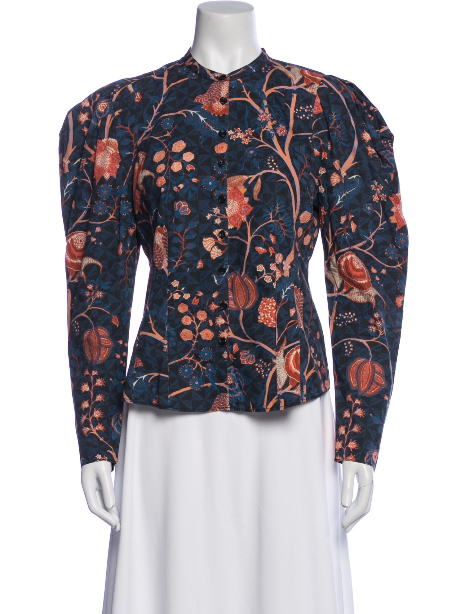 Ulla Johnson Floral Print Mock Neck Button-Up Top