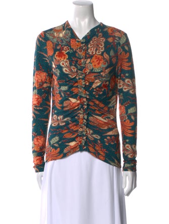 Ulla Johnson Printed Cowl Neck Button-Up Top