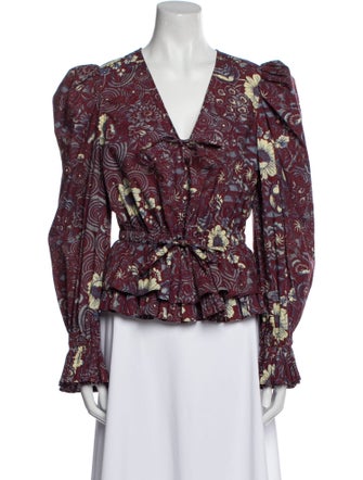Ulla Johnson Floral Print V-Neck Blouse