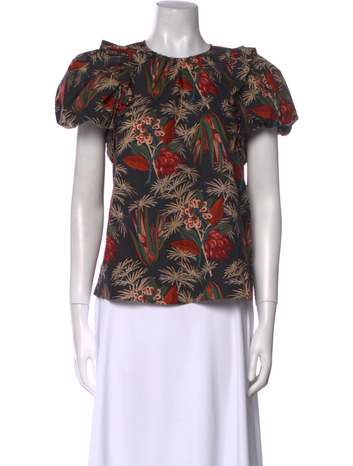 Ulla Johnson Floral Print Crew Neck Blouse
