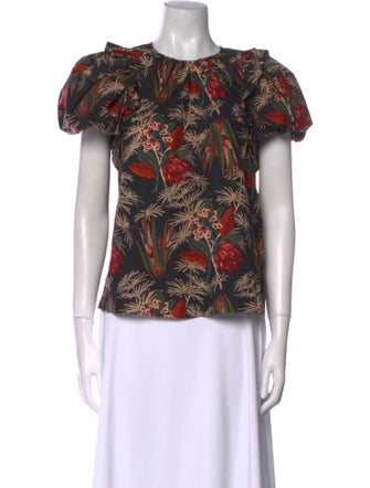 Ulla Johnson Floral Print Crew Neck Blouse