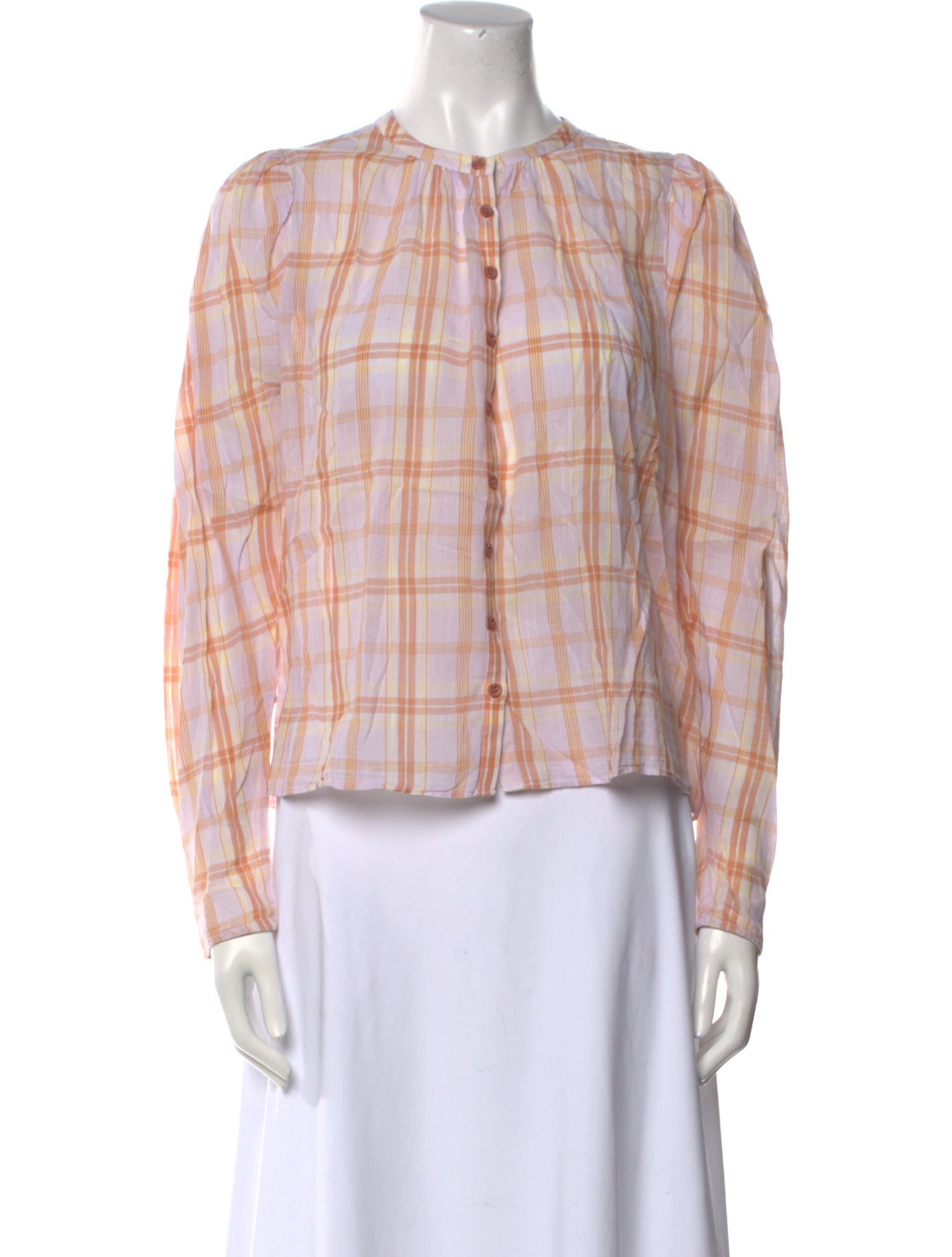 Ulla Johnson Plaid Print Crew Neck Blouse