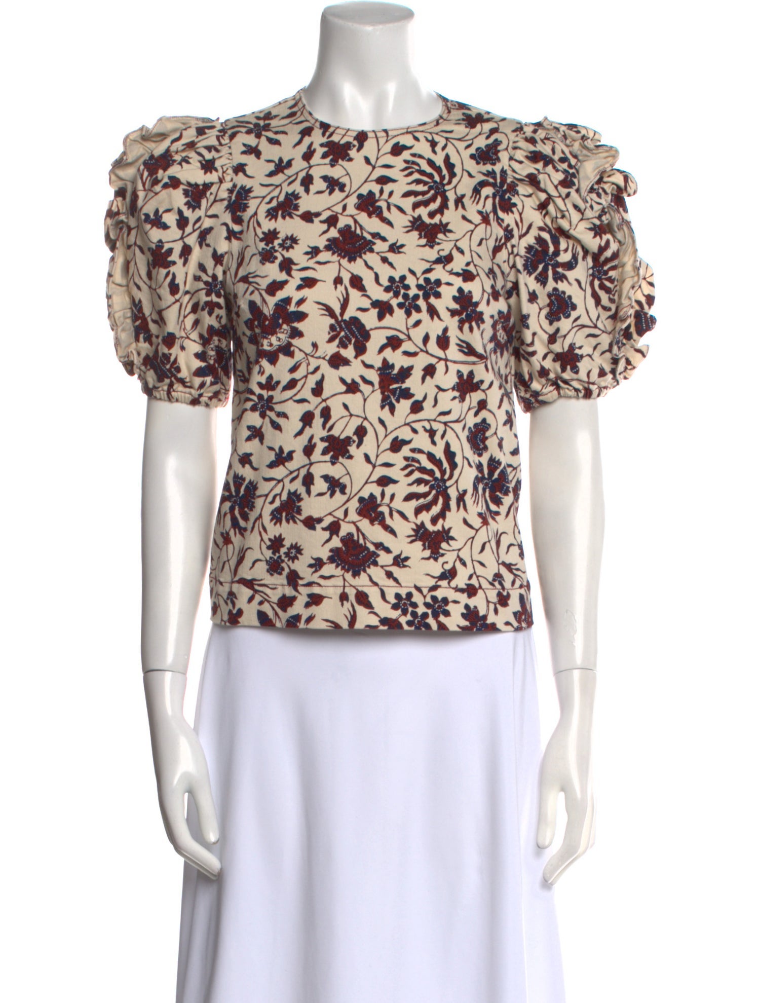 Ulla Johnson Floral Print Crew Neck Crop Top