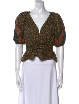 Ulla Johnson Printed V-Neck Crop Top