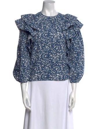 Ulla Johnson Floral Print Crew Neck Blouse