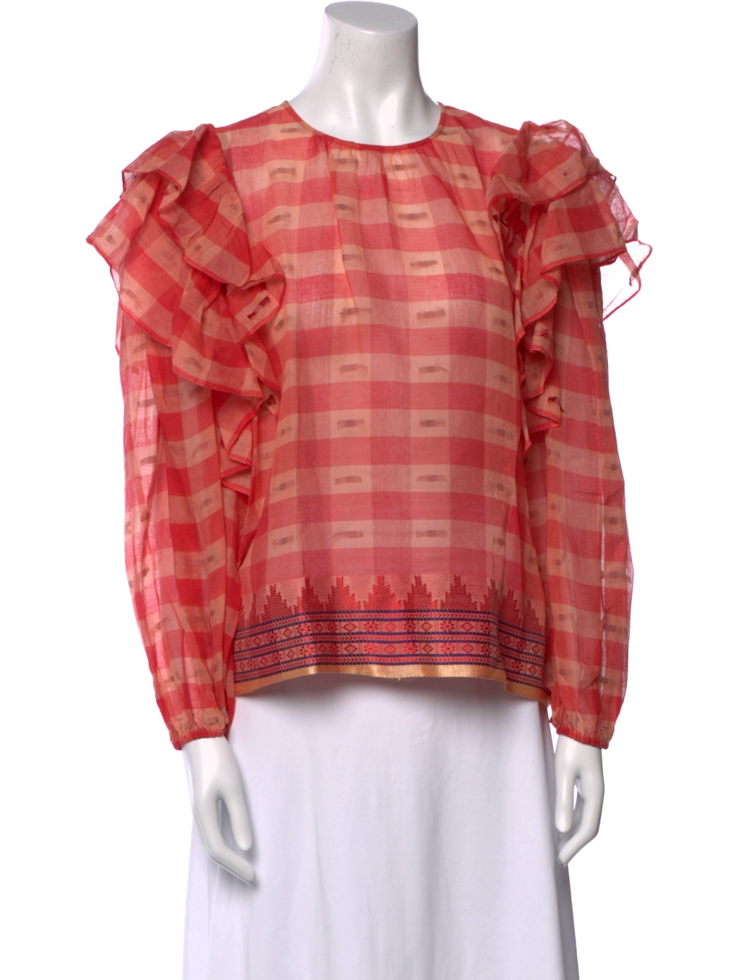 Ulla Johnson Plaid Print Crew Neck Blouse