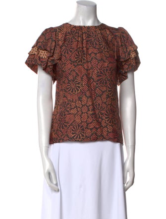 Ulla Johnson Printed Bateau Neckline Blouse