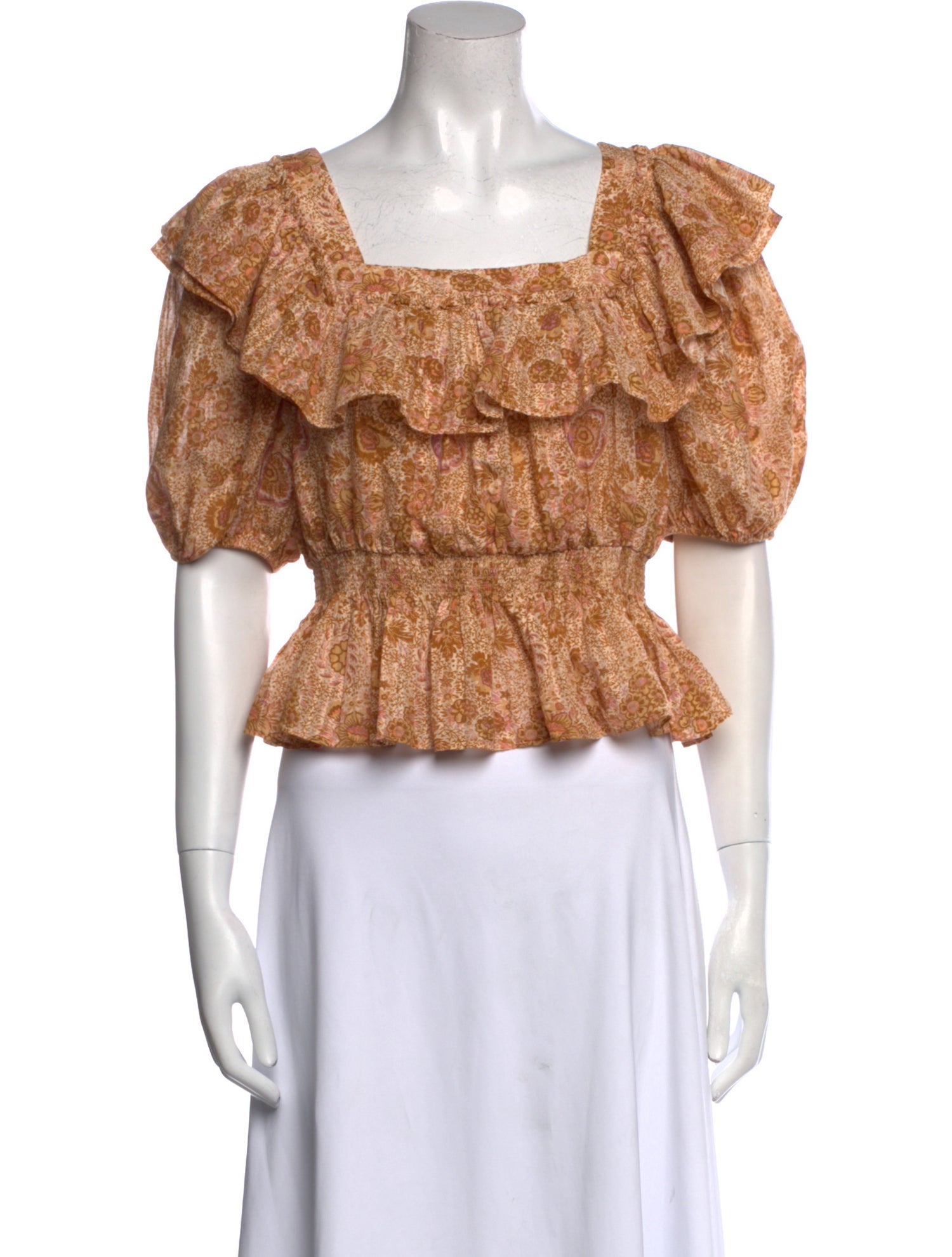 Ulla Johnson Floral Print Square Neckline Crop Top