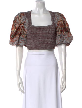 Ulla Johnson Printed Square Neckline Crop Top