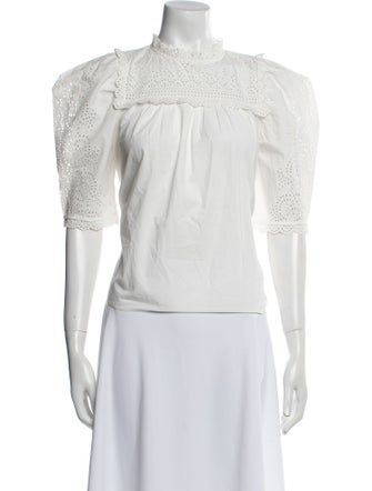 Ulla Johnson Mock Neck Short Sleeve Crop Top