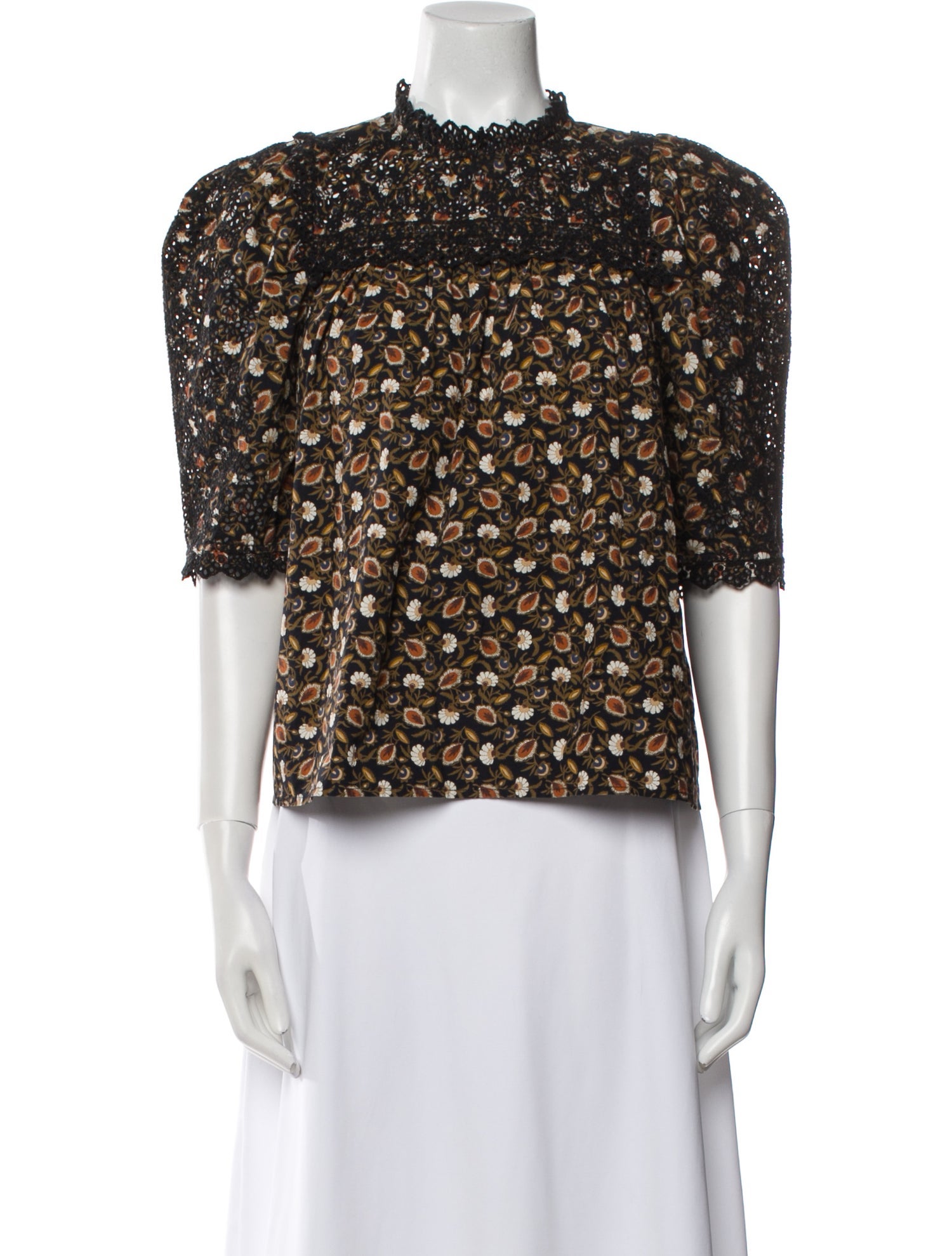 Ulla Johnson Printed Mock Neck Crop Top