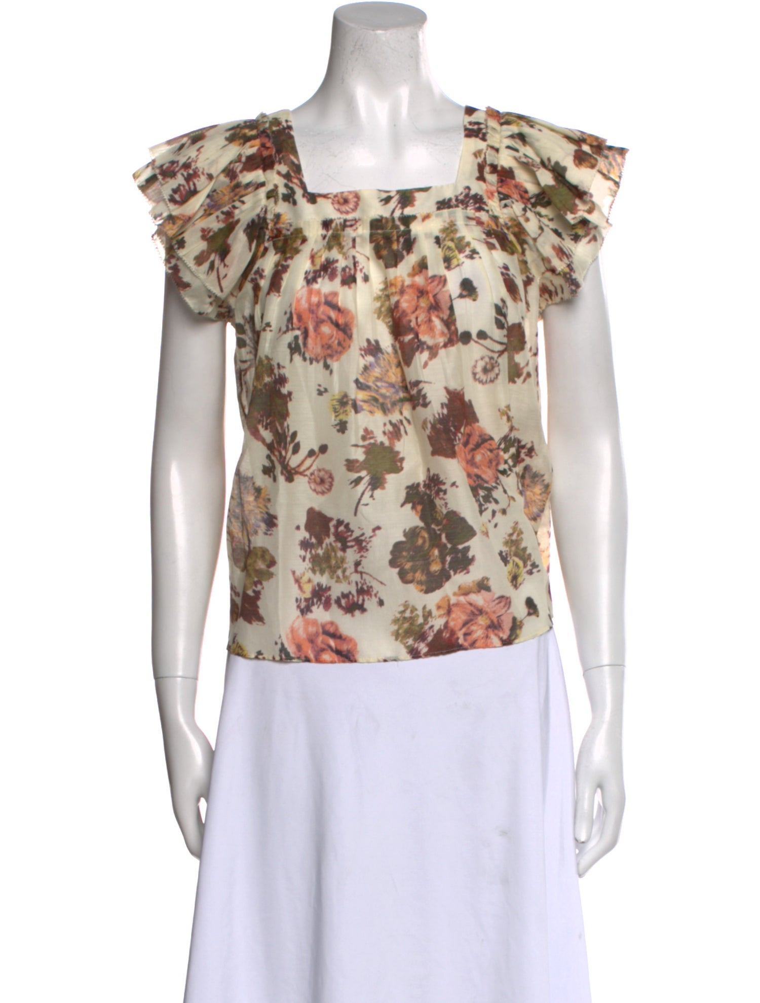 Ulla Johnson Floral Print Square Neckline Blouse