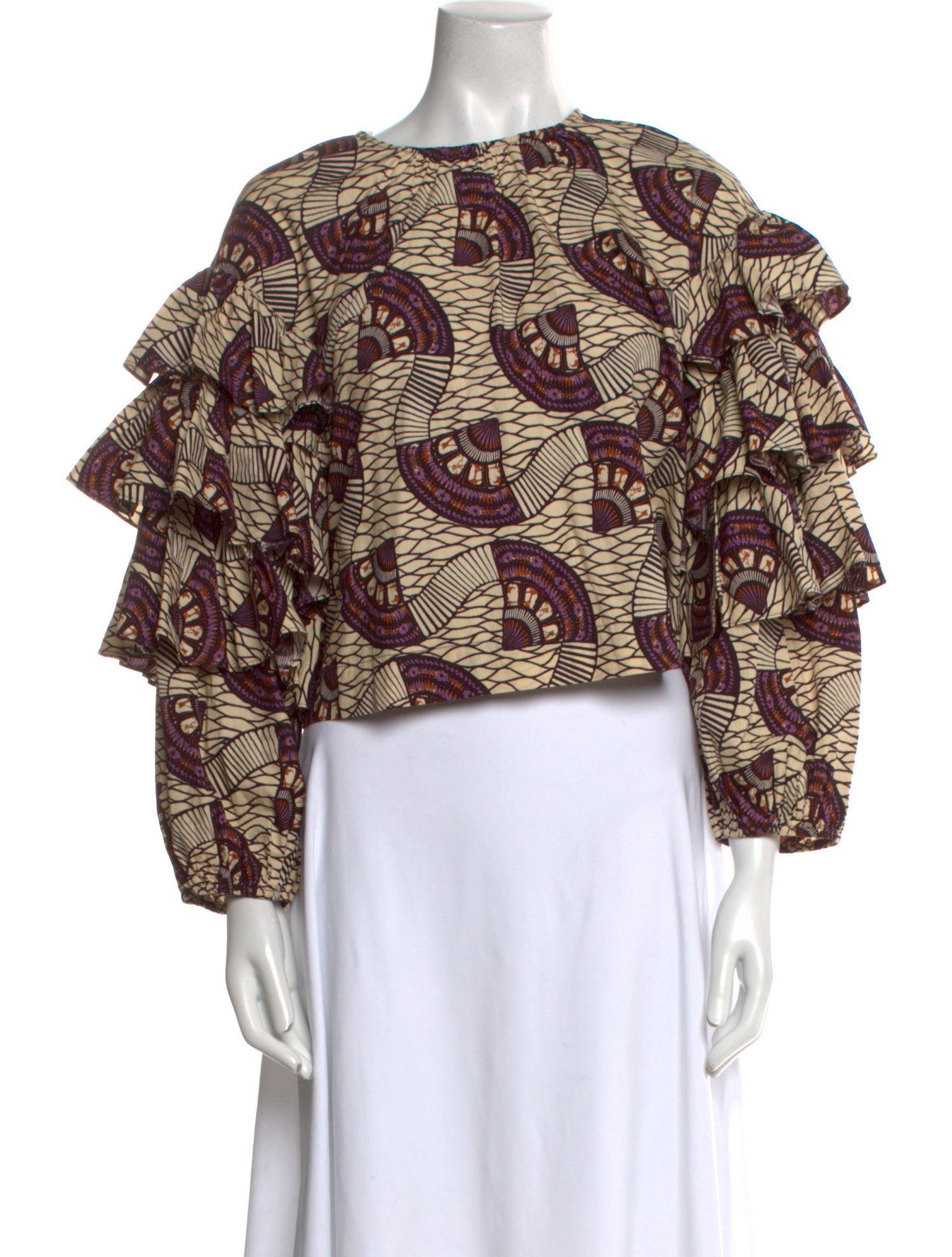 Ulla Johnson Printed Crew Neck Crop Top