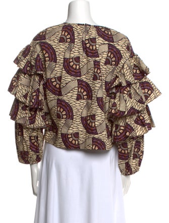 Ulla Johnson Printed Crew Neck Crop Top