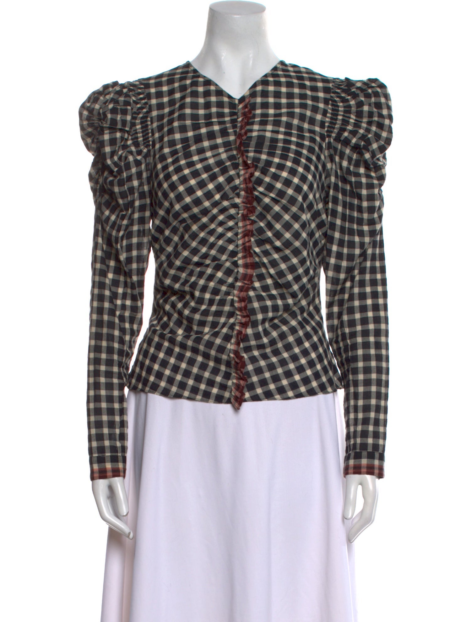 Ulla Johnson Plaid Print V-Neck Button-Up Top