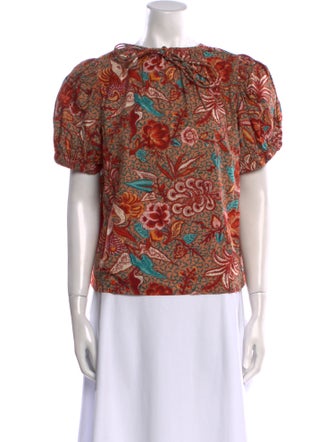 Ulla Johnson Floral Print Bateau Neckline Blouse