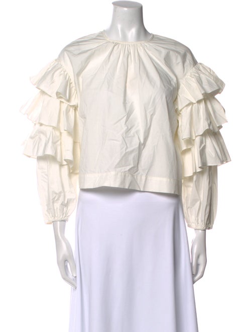 Ulla Johnson Crew Neck Three-Quarter Sleeve Crop Top