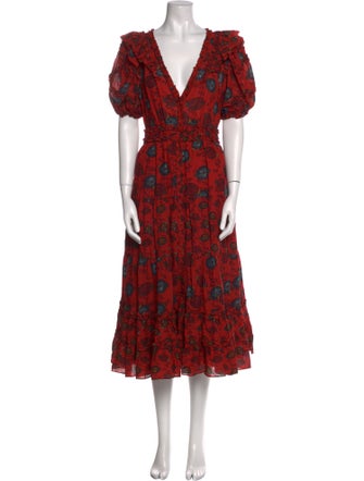 Ulla Johnson Floral Print Midi Length Dress