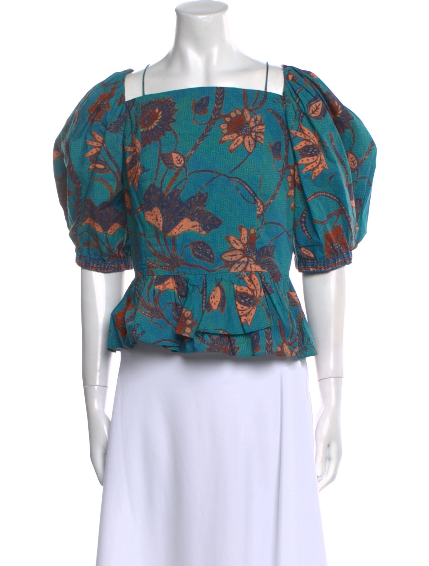 Ulla Johnson Floral Print Square Neckline Crop Top