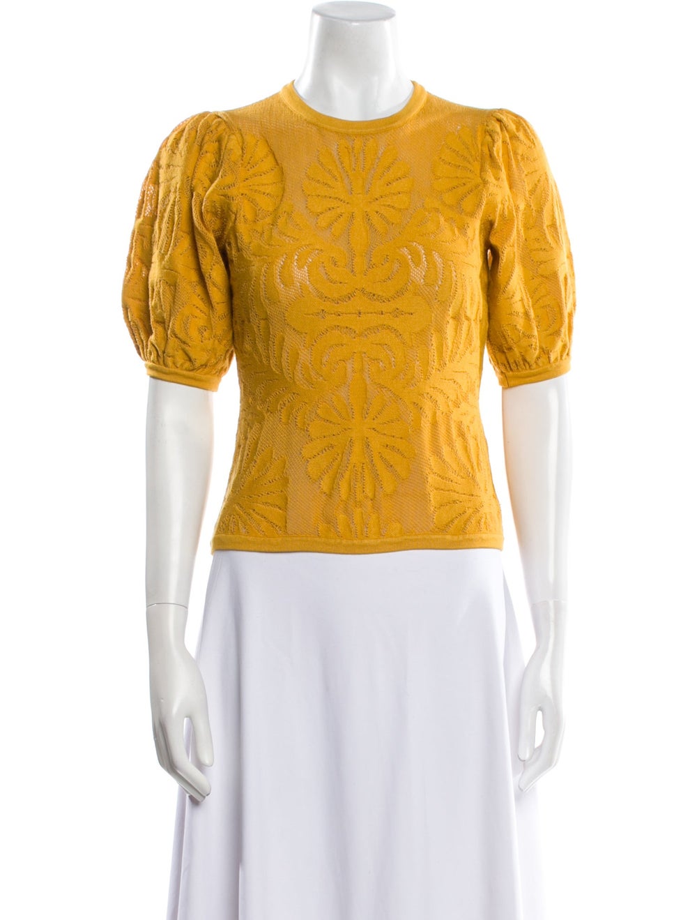 Ulla Johnson Top Yellow Lace Pattern Ruffle Embel… - image 1