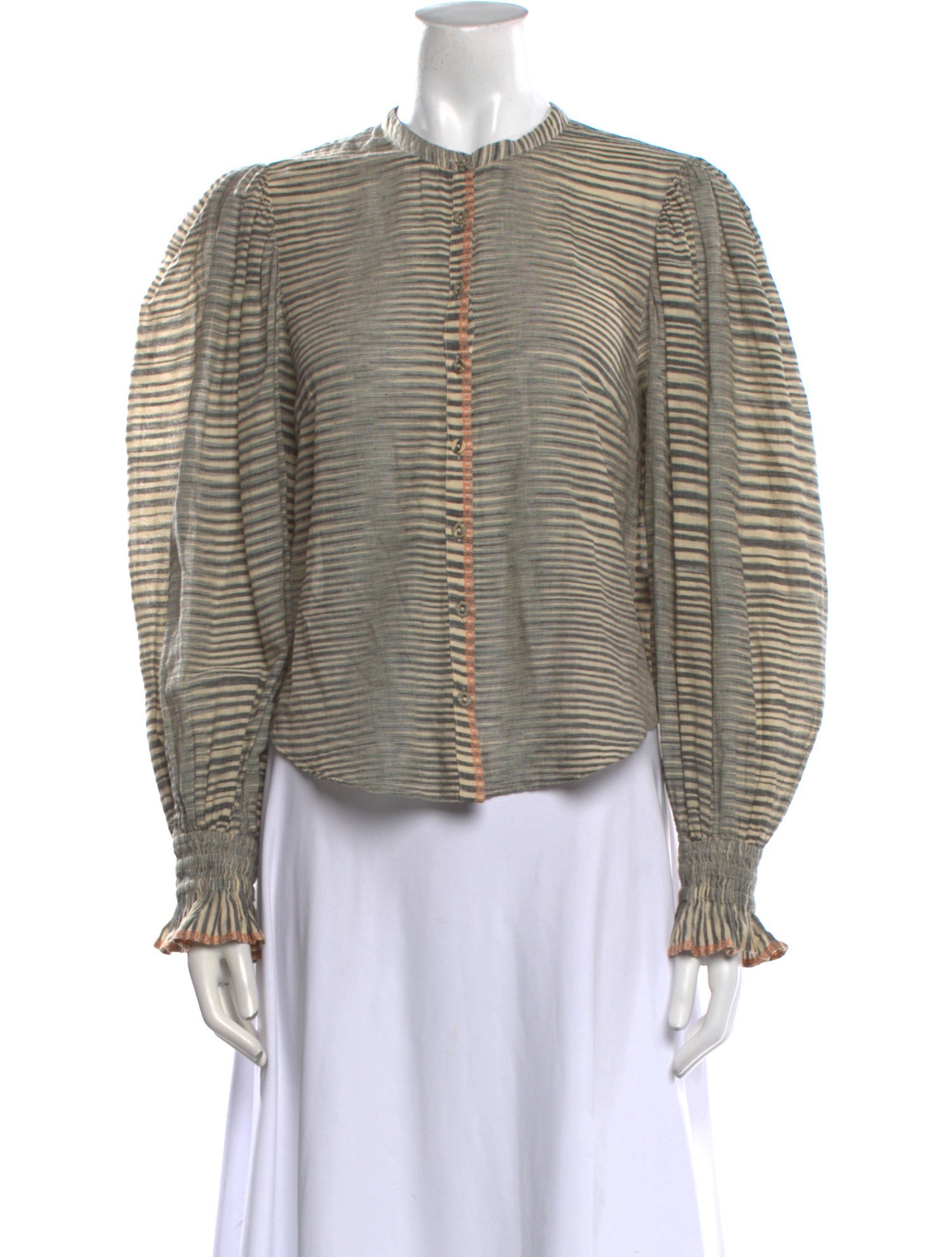 Ulla Johnson Striped Mock Neck Button-Up Top