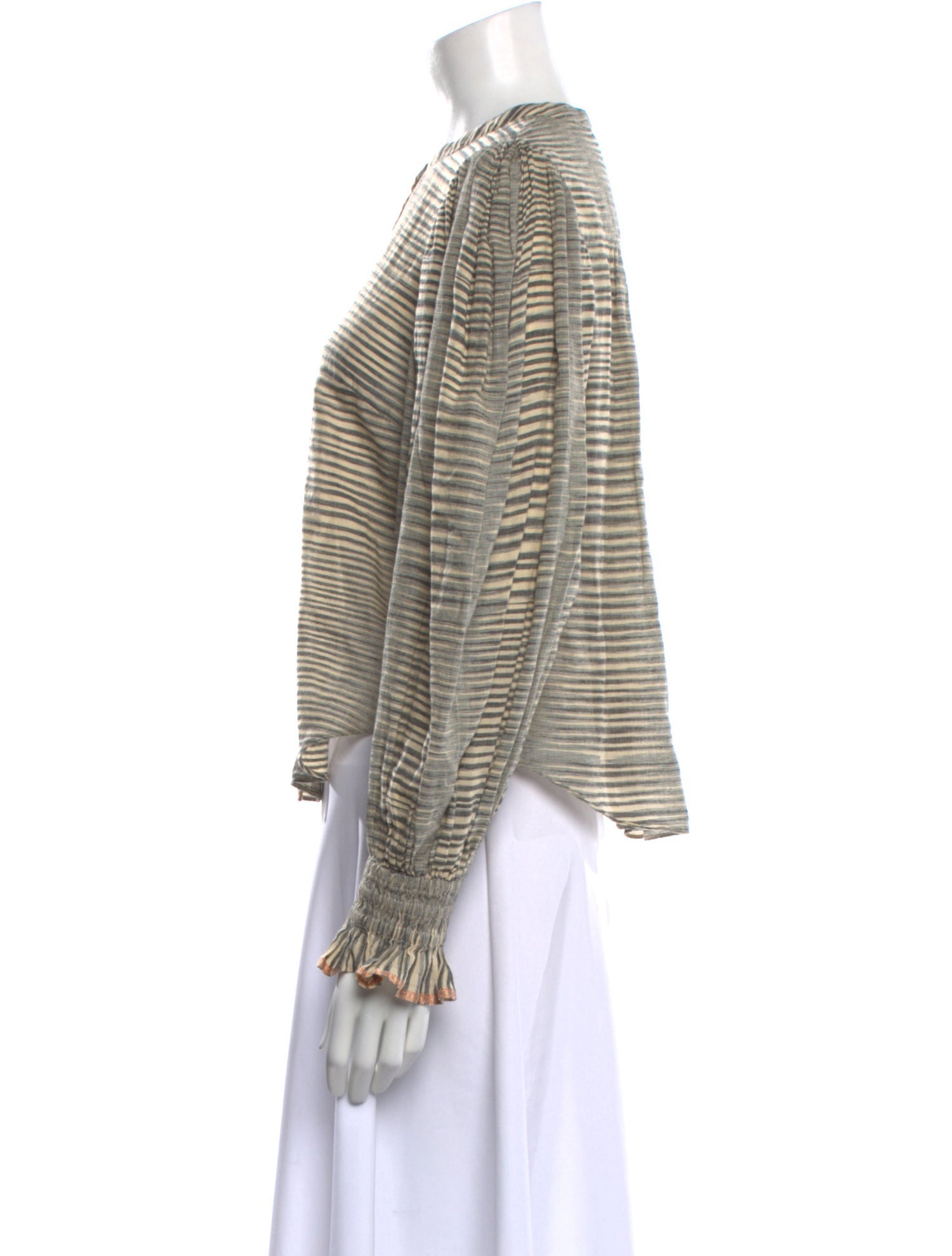 Ulla Johnson Striped Mock Neck Button-Up Top