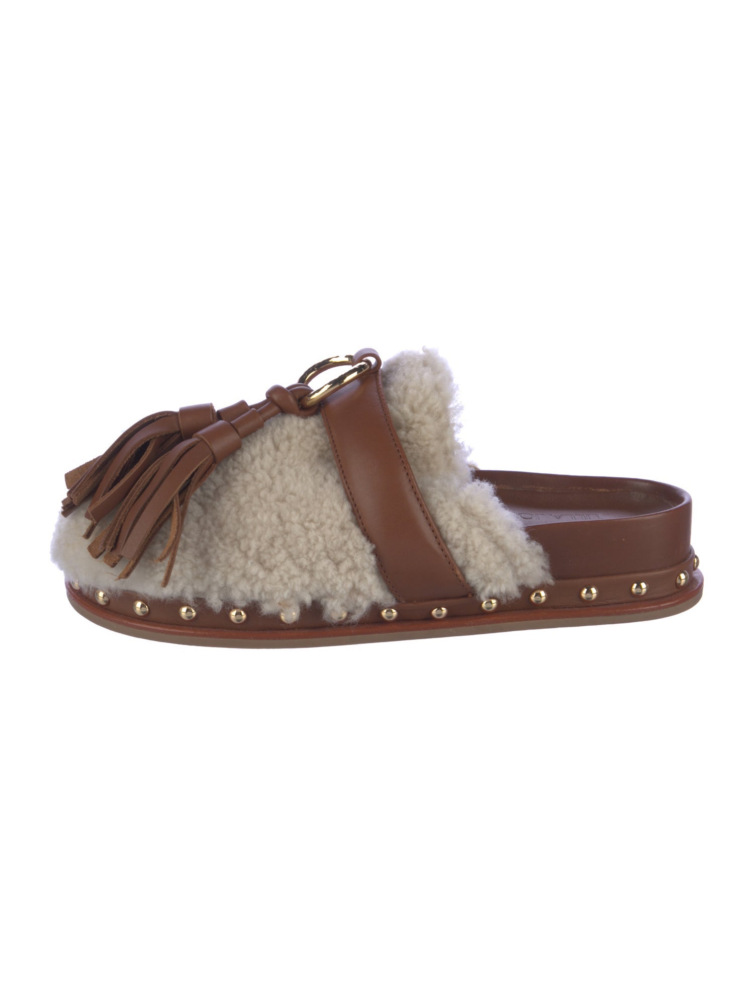 Ulla Johnson Shearling Colorblock Pattern Mules