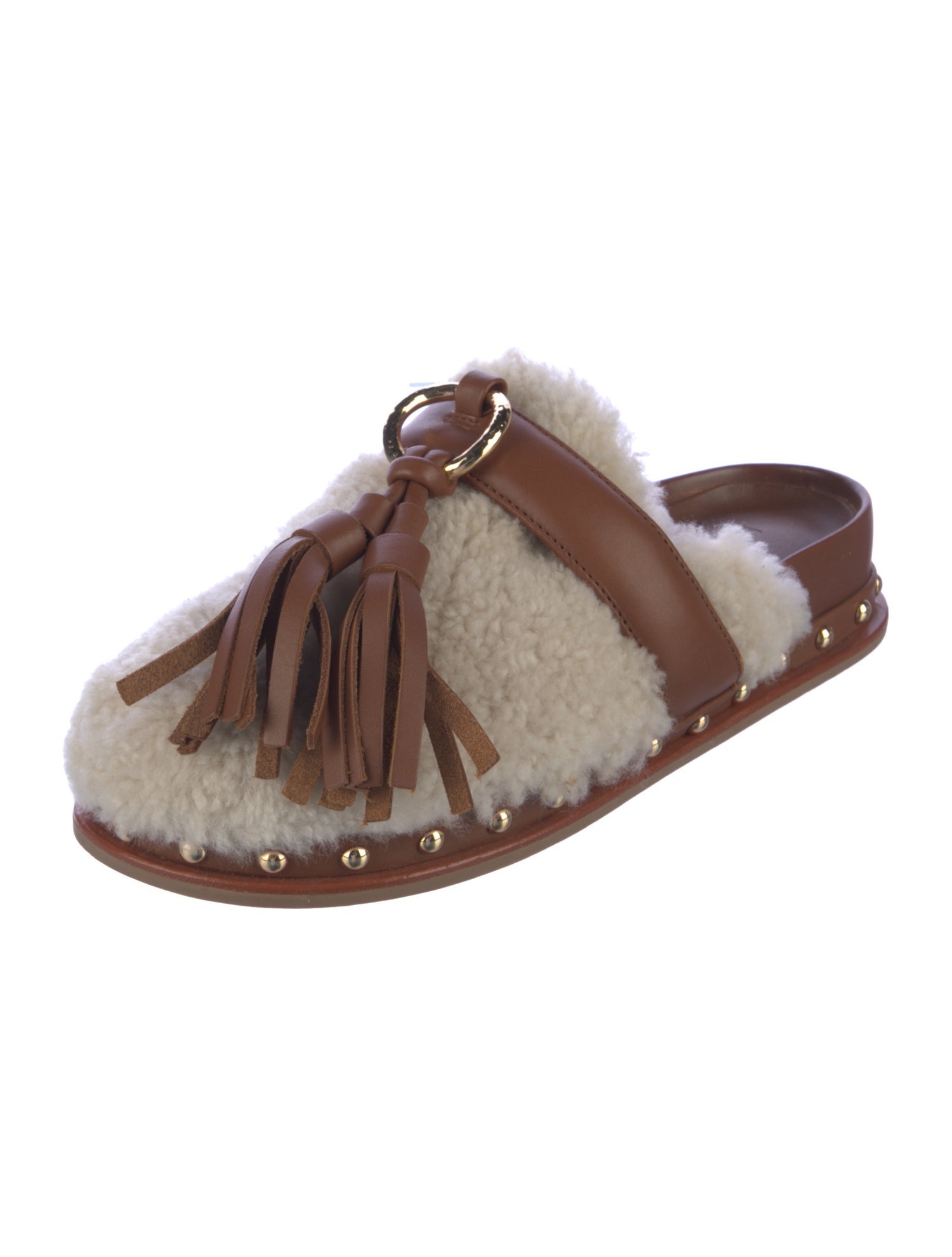 Ulla Johnson Shearling Colorblock Pattern Mules