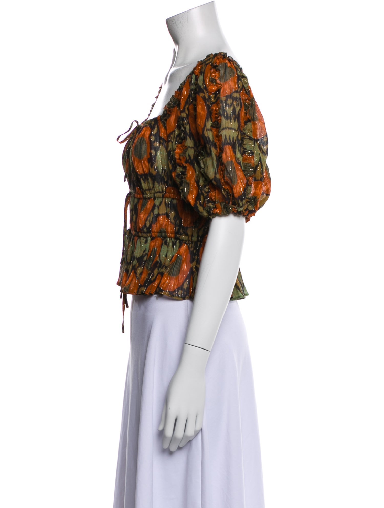 Ulla Johnson Floral Print Square Neckline Crop Top