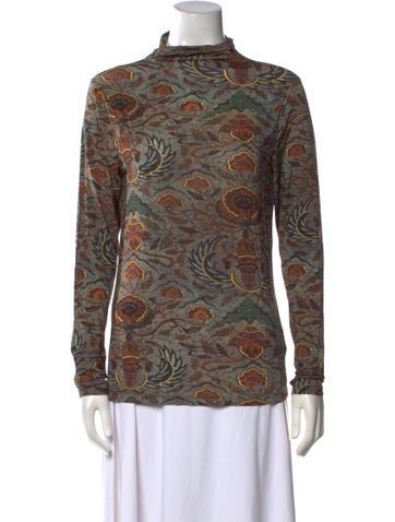 Pre-owned Ulla Johnson Paisley Print Mock Neck Blouse In Green