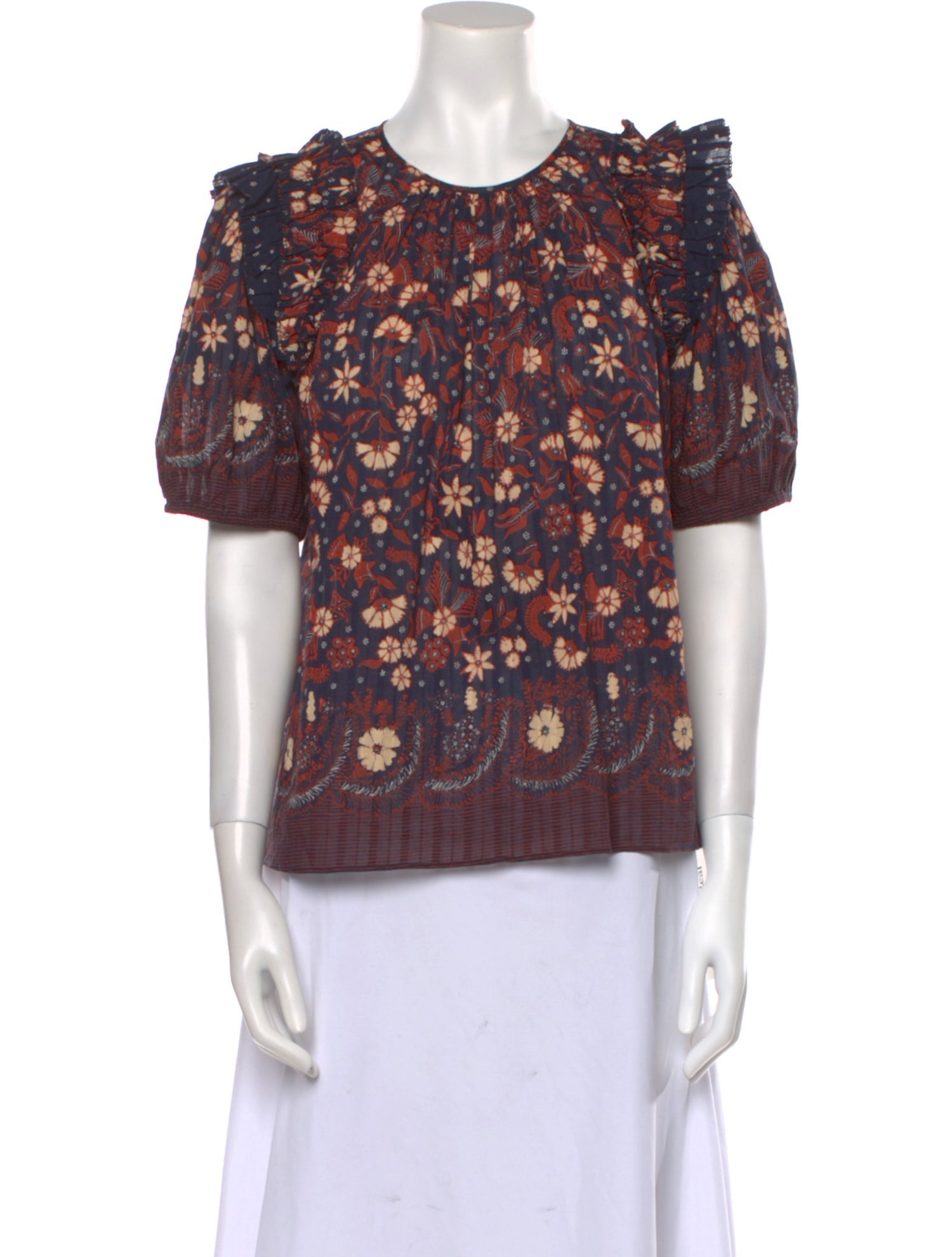 Ulla Johnson Floral Print Crew Neck Blouse