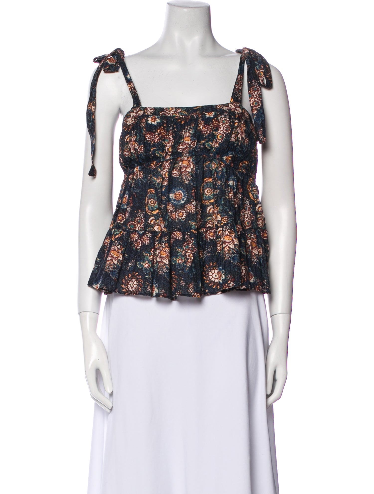 Ulla Johnson Floral Print Square Neckline Crop Top