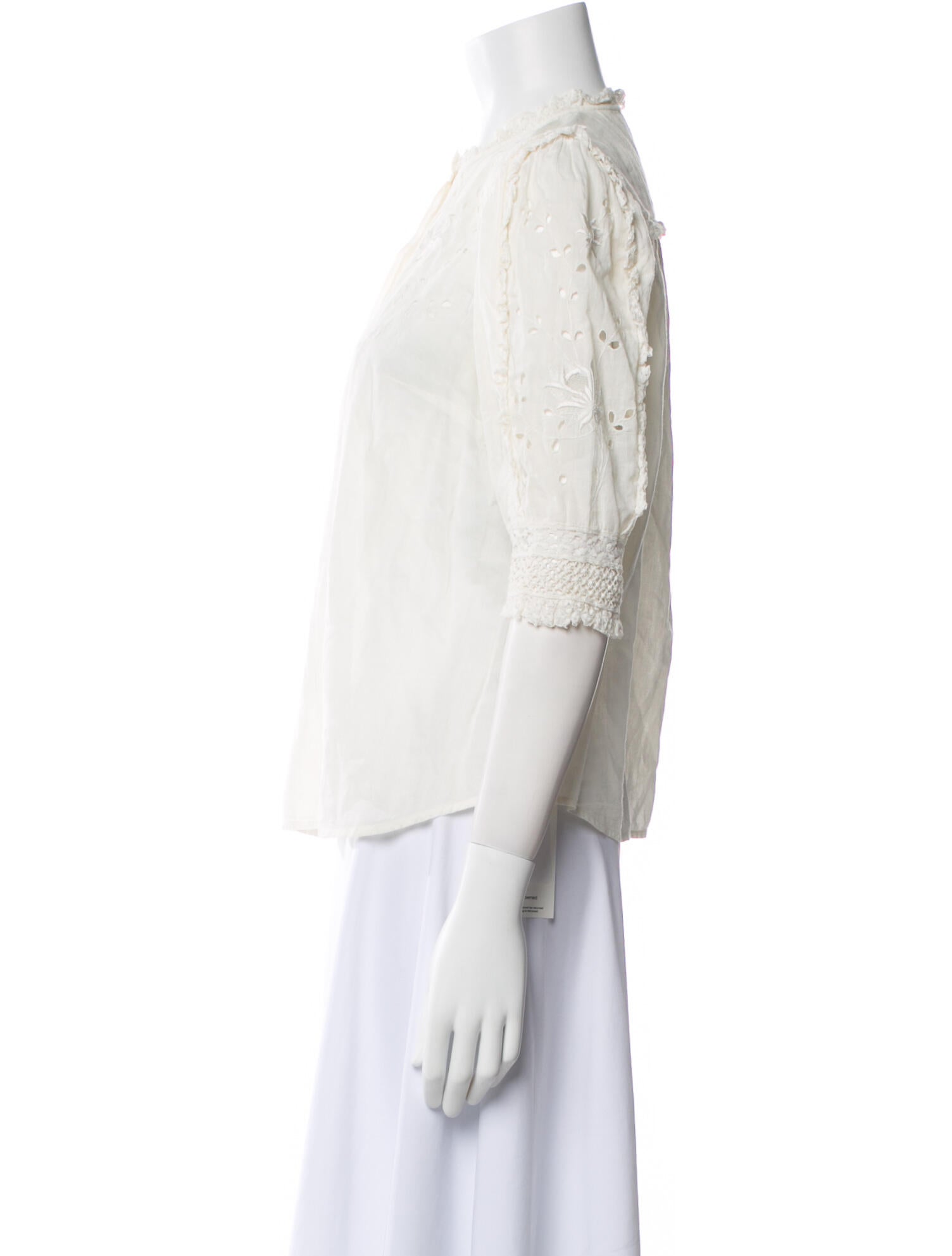 Ulla Johnson Mock Neck Three-Quarter Sleeve Button-Up Top