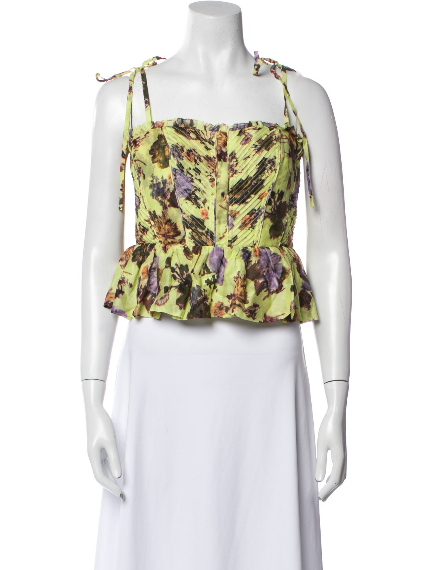 Ulla Johnson Floral Print Square Neckline Crop Top