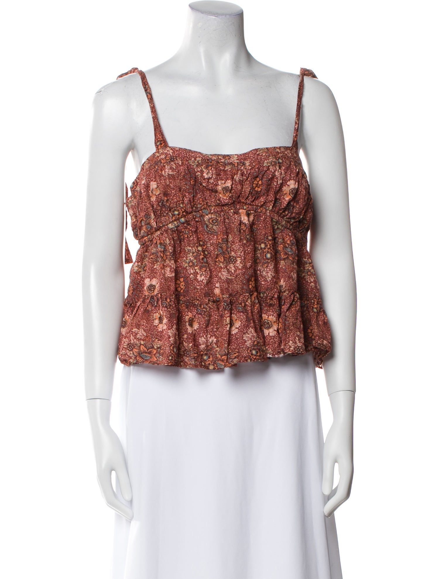 Ulla Johnson Floral Print Square Neckline Crop Top