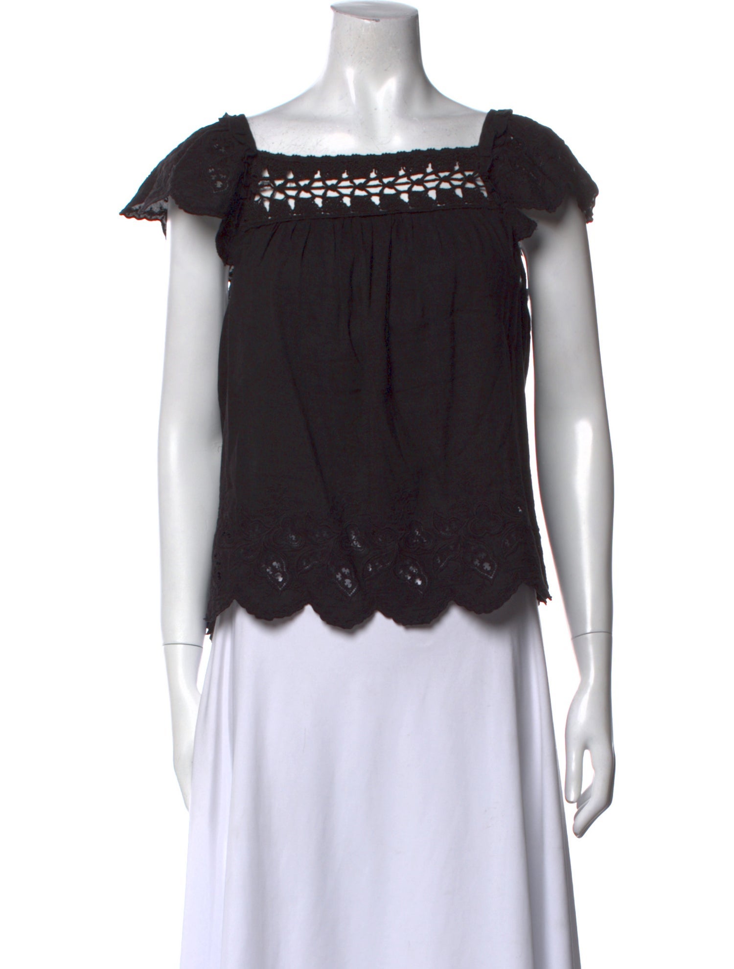 Ulla Johnson Square Neckline Short Sleeve Crop Top