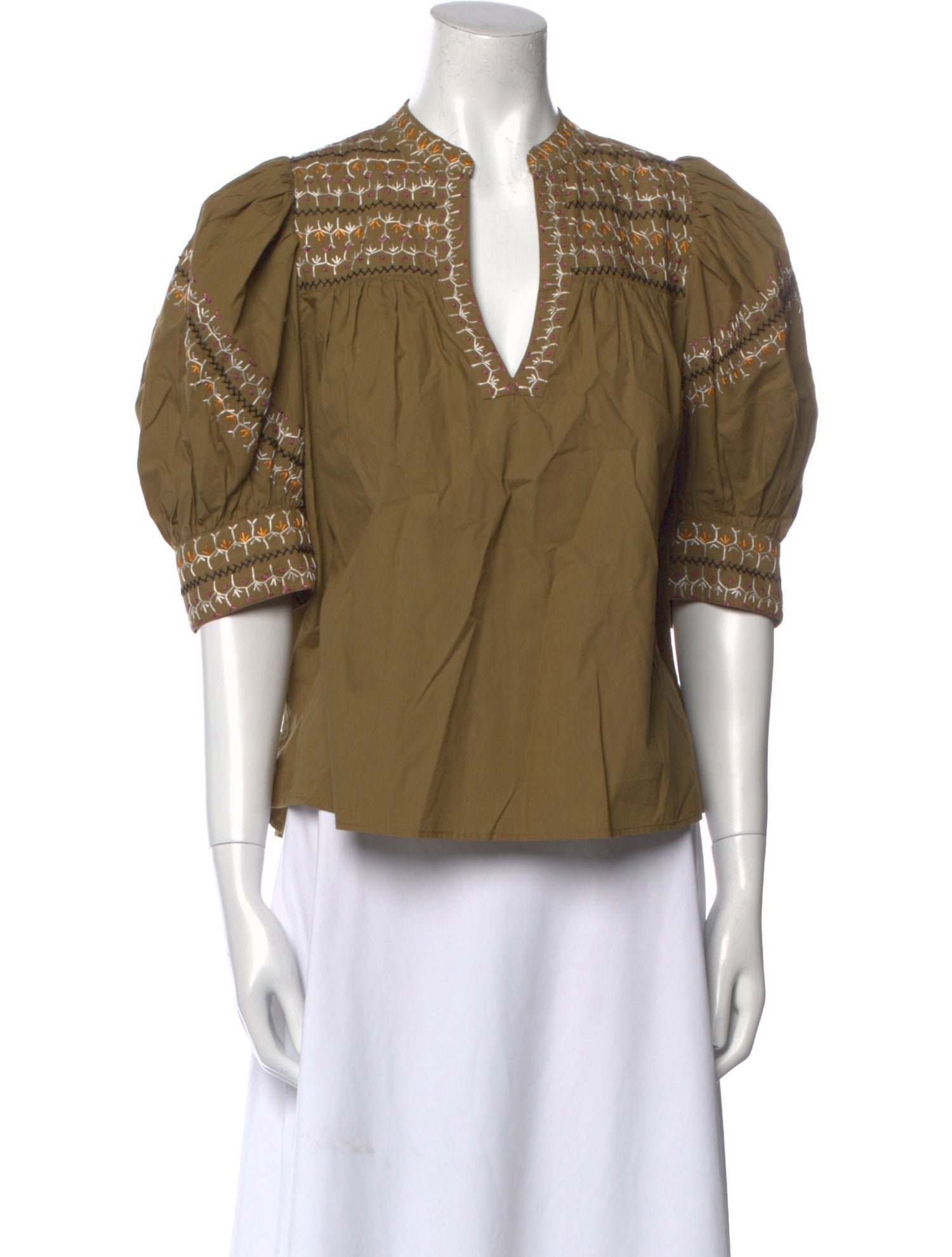 Ulla Johnson V-Neck Three-Quarter Sleeve Blouse
