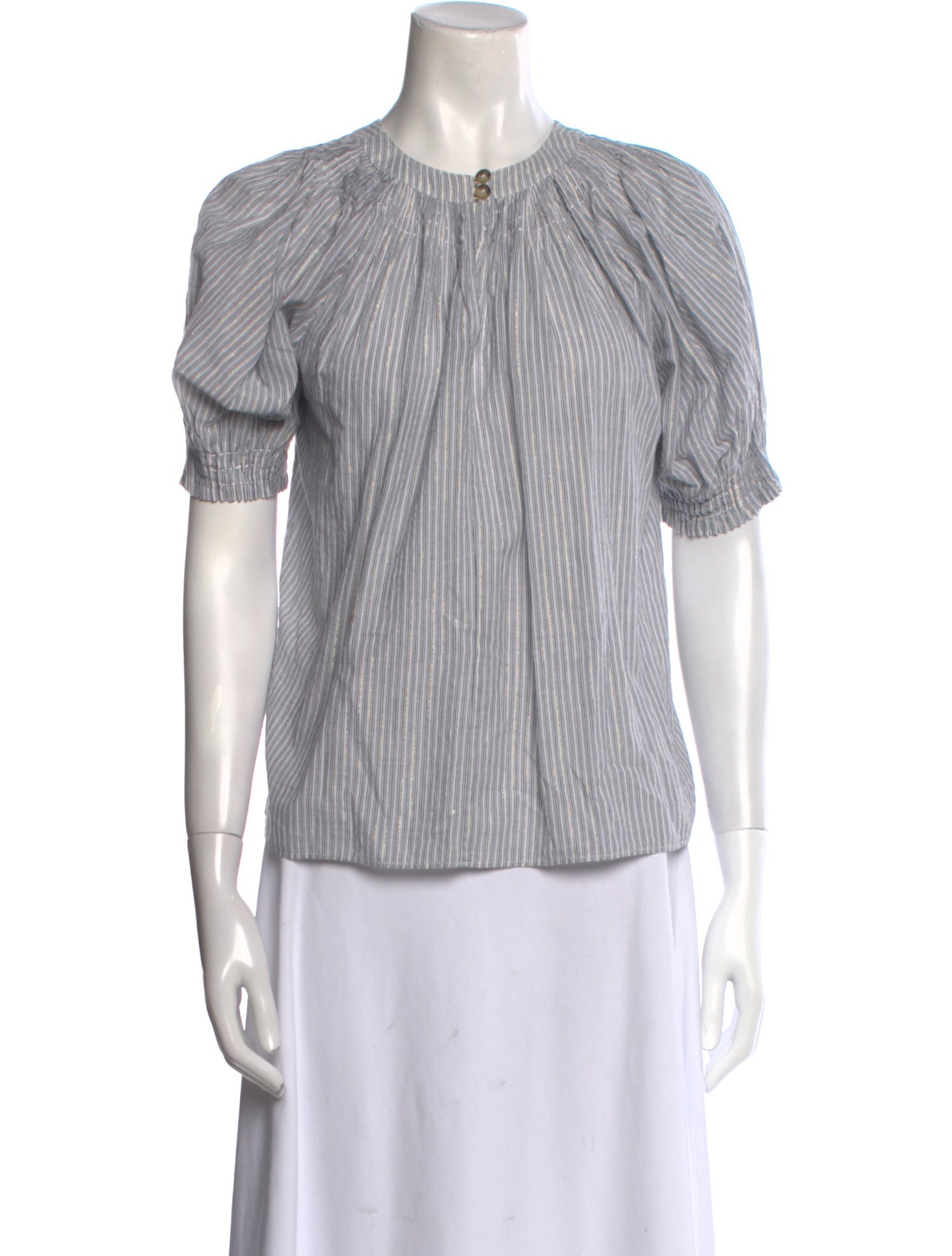 Ulla Johnson Striped Crew Neck Button-Up Top