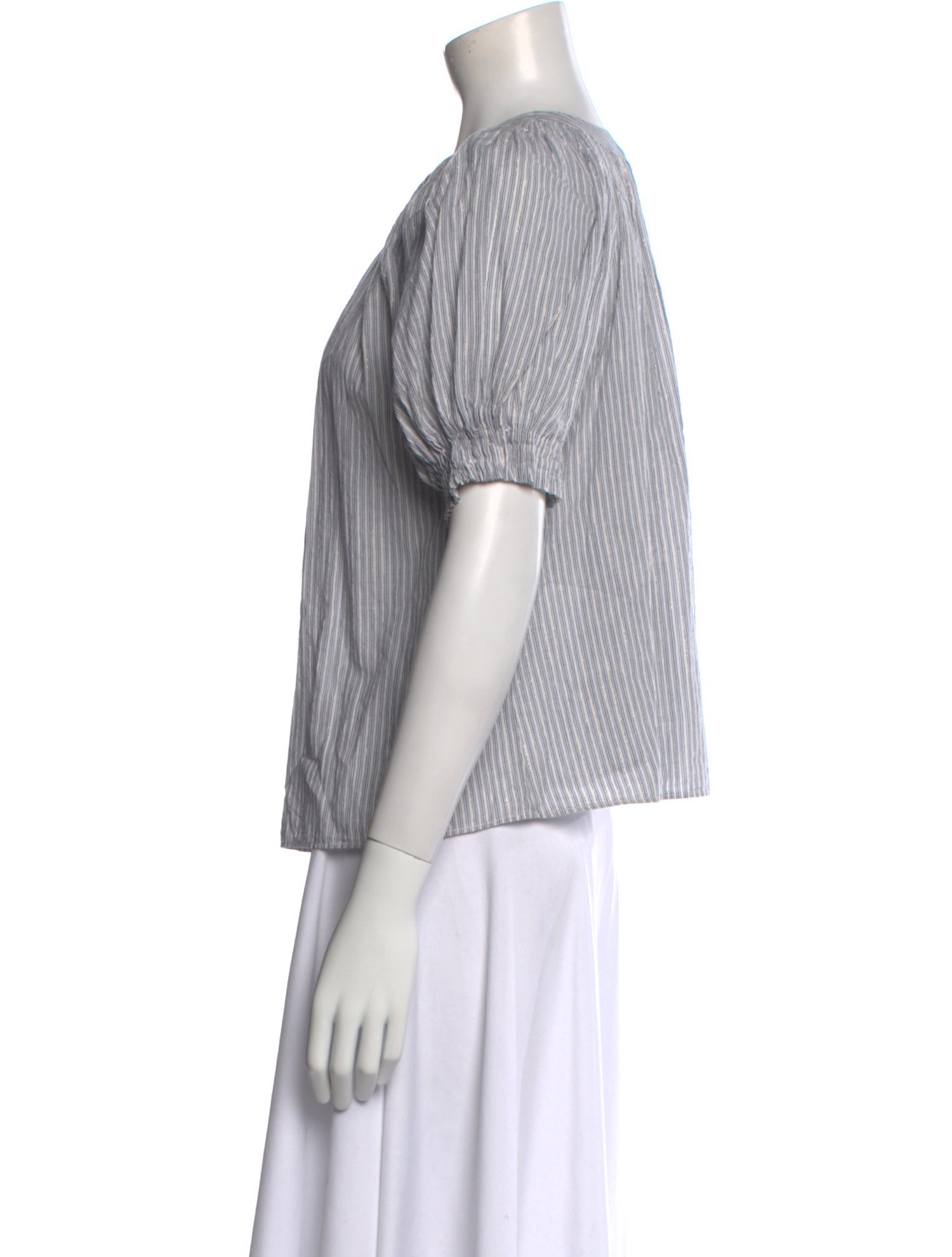 Ulla Johnson Striped Crew Neck Button-Up Top