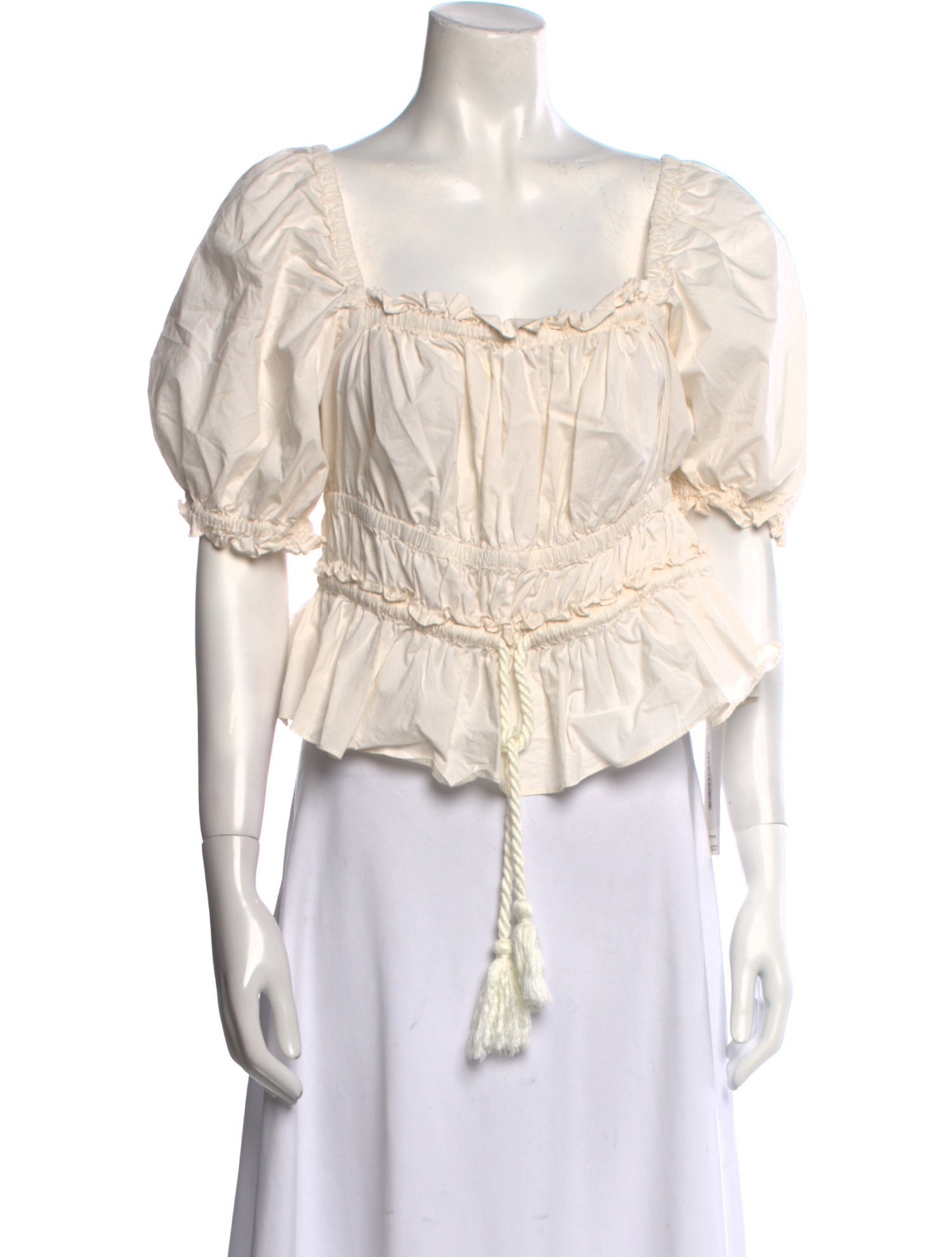 Ulla Johnson Square Neckline Three-Quarter Sleeve Crop Top