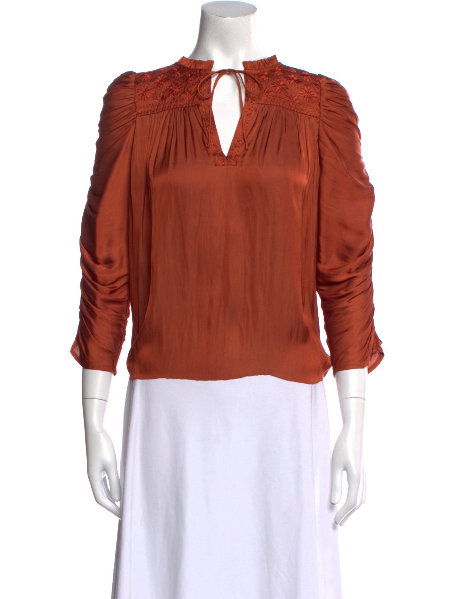 Ulla Johnson Tie Neck Three-Quarter Sleeve Blouse