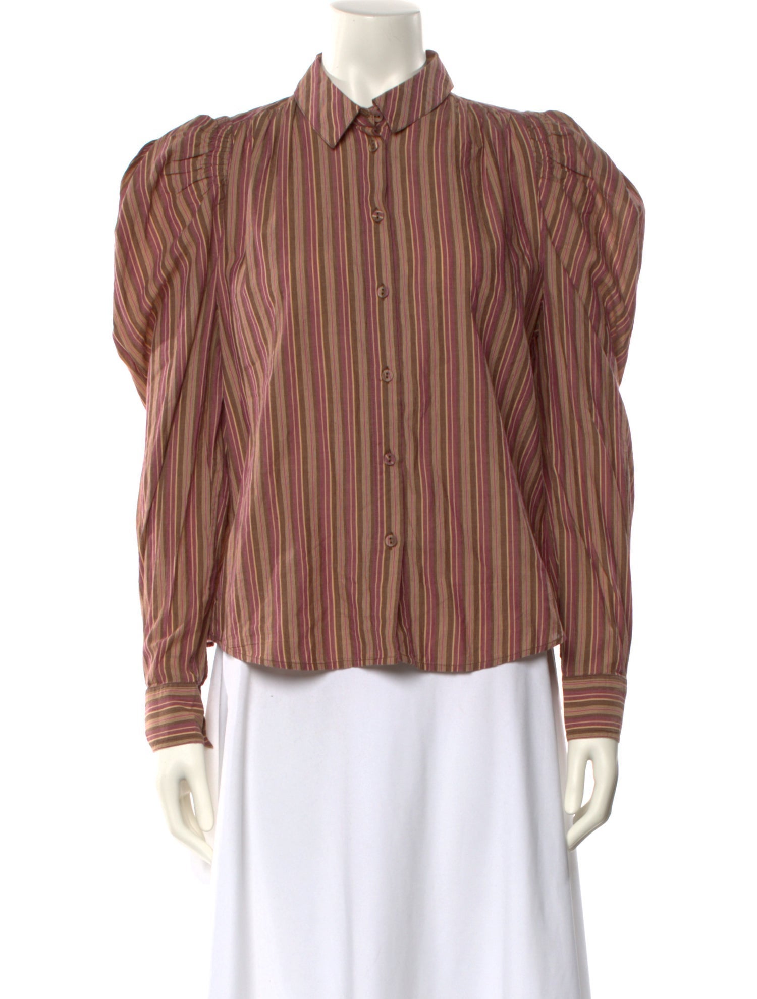 Ulla Johnson Striped Mock Neck Button-Up Top
